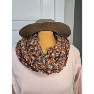 COST PLUS WORLD MARKET RUST TEAL HERRINGBONE INFINITY SCARF KNITWEAR WOMEN OS